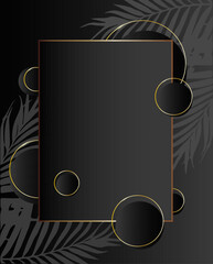 Black abstract background template with golden frame for text