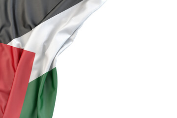 Flag of Palestine in the corner on white background. 3D rendering. Isolated