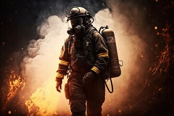 Firefighter searching for possible survives. Generative AI