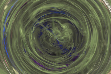 Dark green swirling pattern of crooked waves on a black background. Abstract fractal 3D rendering