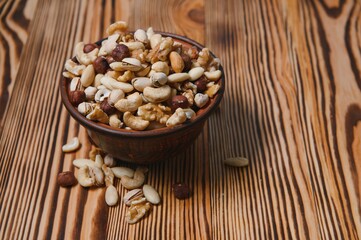 mix nuts on a wooden table