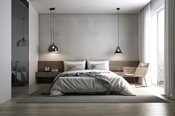 Fototapeta na wymiar Interior Scene and Mockup, modern bedroom interior, wall decor. Generative AI