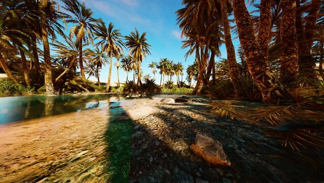 Fantasy pond oasis in a palm forest