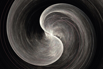 Gray swirling pattern of crooked waves on a black background. Abstract fractal 3D rendering