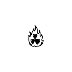 vector illustration of small fire doodle with heart