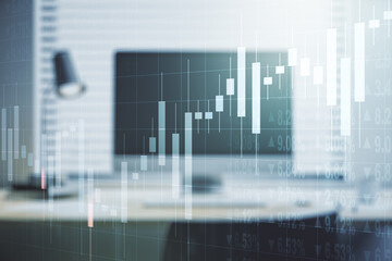 Multi exposure of abstract financial diagram on computer background, banking and accounting concept © Pixels Hunter