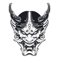 japanese devil mask line art illustration
