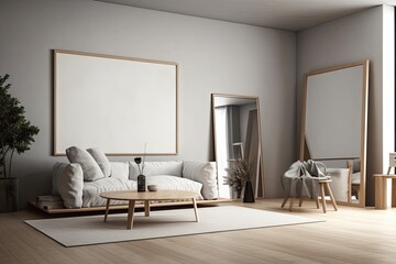 Naklejka na ściany i meble Interior of a room with a picture frame theme. Generative AI
