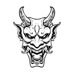 Obraz premium oni japanese mask line art illustration