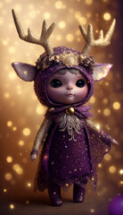 New Year dressed up toy doll girl deer for children, decorative knitted toy. For fairy tales. Created with artificial intelligence.