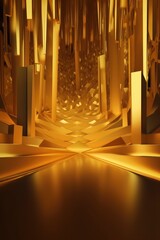 Gold podium color 3D background with geometric shapes for product presentation minimal style, stage.