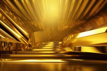 Gold podium color 3D background with geometric shapes for product presentation minimal style, stage.