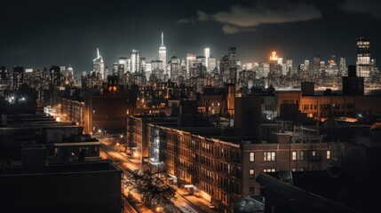 skyline of city, in the night, generative ai