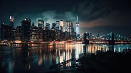 Obraz premium skyline of city, in the night, generative ai