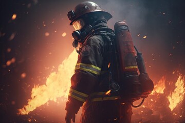 Fototapeta premium Firefighter searching for possible survives. Generative AI