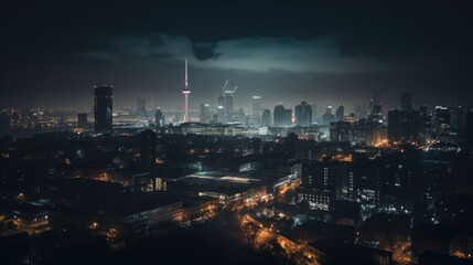 Fototapeta premium skyline of city, in the night, generative ai