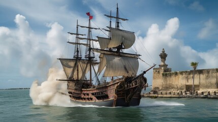 A naval battle during the colonial era representing the fight for independence in America. generative ai