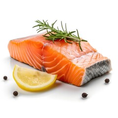 fresh raw salmon isolated on white background, generative ai