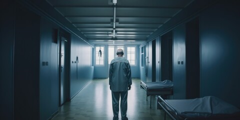 Fototapeta premium A solitary patient in the hospital experiencing loneliness and depression.generative ai