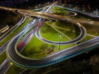 Fototapeta na wymiar Aerial view of large road intersection, night landscape.