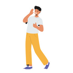 Young Man in Casual Clothes Gesturing with Hands, Greeting or Welcome Somebody. Happy Male Character