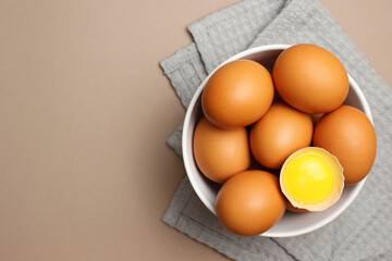 fresh farm chicken eggs on a colored background