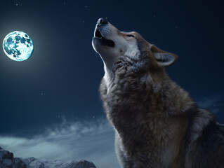 wolf howling at moon, beautifully detailed wildlife illustration, spirit of the wild, generative AI