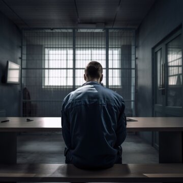 criminal man in an interrogation room at police station, fbi, generative ai