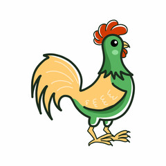 Rooster on white background. Poultry. Chicken. Vector doodle illustration. Animal on farm. Sticker.