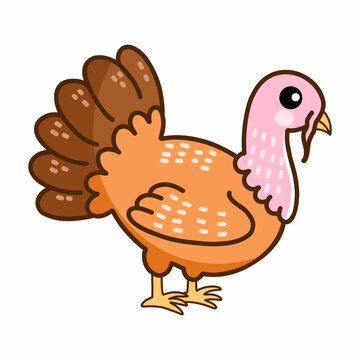 Turkey. Animal on farm. Poultry. Vector illustration of doodles for children. Sticker.