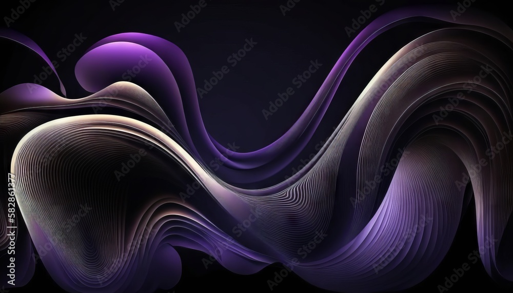 Poster an abstract background of flowing waves and ripples with black background. generative ai.
