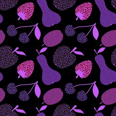 Cartoon fruit harvest seamless apples and pears and plums pattern for wrapping paper and fabrics and linens