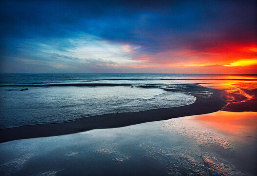 A beautiful colorful sunset on the ocean, long exposure photography - generative AI