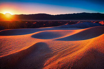 A sandy desert at sunset - generative AI