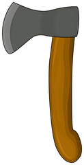 Cartoon axe icon. Ax with wooden handle. 