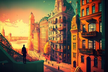 Warsaw dream city . Creative illustration. (Ai Generate) - obrazy, fototapety, plakaty