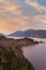 Beautiful and majestic scenic views of the Columbia River Gorge from Hood River, Oregon