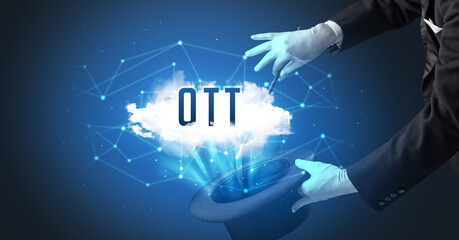 Magician or illusionist is showing magic trick