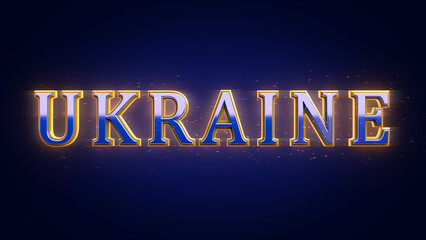 A glowing text with the word Ukraine isolated on dark background with sparkles
