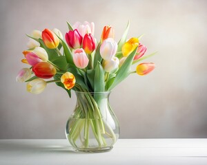 Bouquet of Tulips | Spring Tulips | Vase of Tupils Sitting on Table |  Created by AI