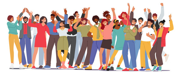 Euphoric And Ecstatic Characters Gathered Together In Joyous Atmosphere. Lively Crowd Radiates Positive Energy