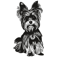 Yorkshire Terrier dog line art hand drawing vector logo black and white pets illustration