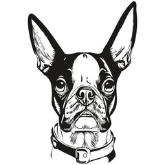 Boston Terrier dog logo hand drawn line art vector drawing black and white pets illustration