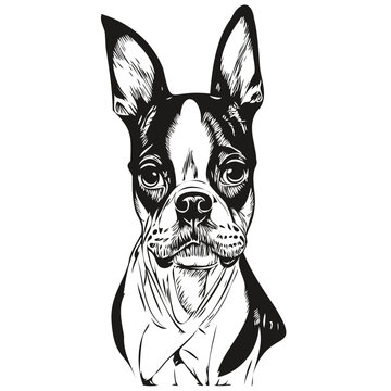 Boston Terrier dog line art hand drawing vector logo black and white pets illustration