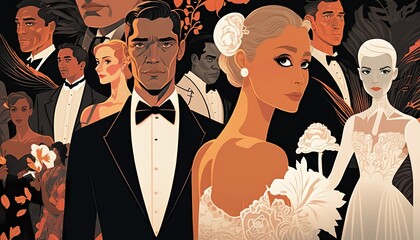 A luxurious glamorous party in 20th style . Creative illustration. (Ai Generate)