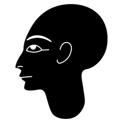 Head in profile of a bald ancient Egyptian man. Ethnic human portrait. Black and white negative silhouette. Isolated vector illustration.