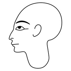 Head in profile of a bald ancient Egyptian man. Ethnic human portrait. Black and white linear silhouette. Isolated vector illustration.