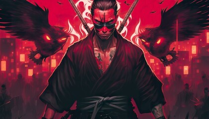 demonic samurai . Creative illustration. (Ai Generate)