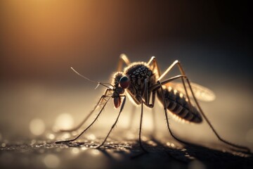 Mosquito close-up, macro with selective focus. AI generated, human enhanced