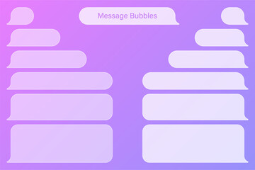 Blank transparent various message bubbles on colorful background. Chat or messenger speech bubble. SMS text frame. Short message sending. Vector illustration